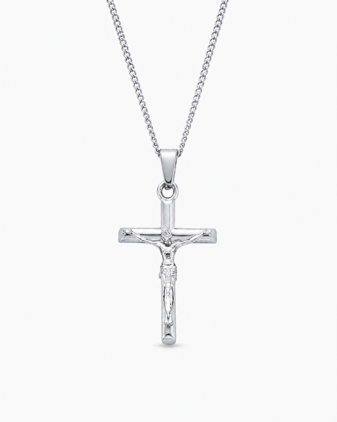 Silver Crucifix Pendant on a near-white background