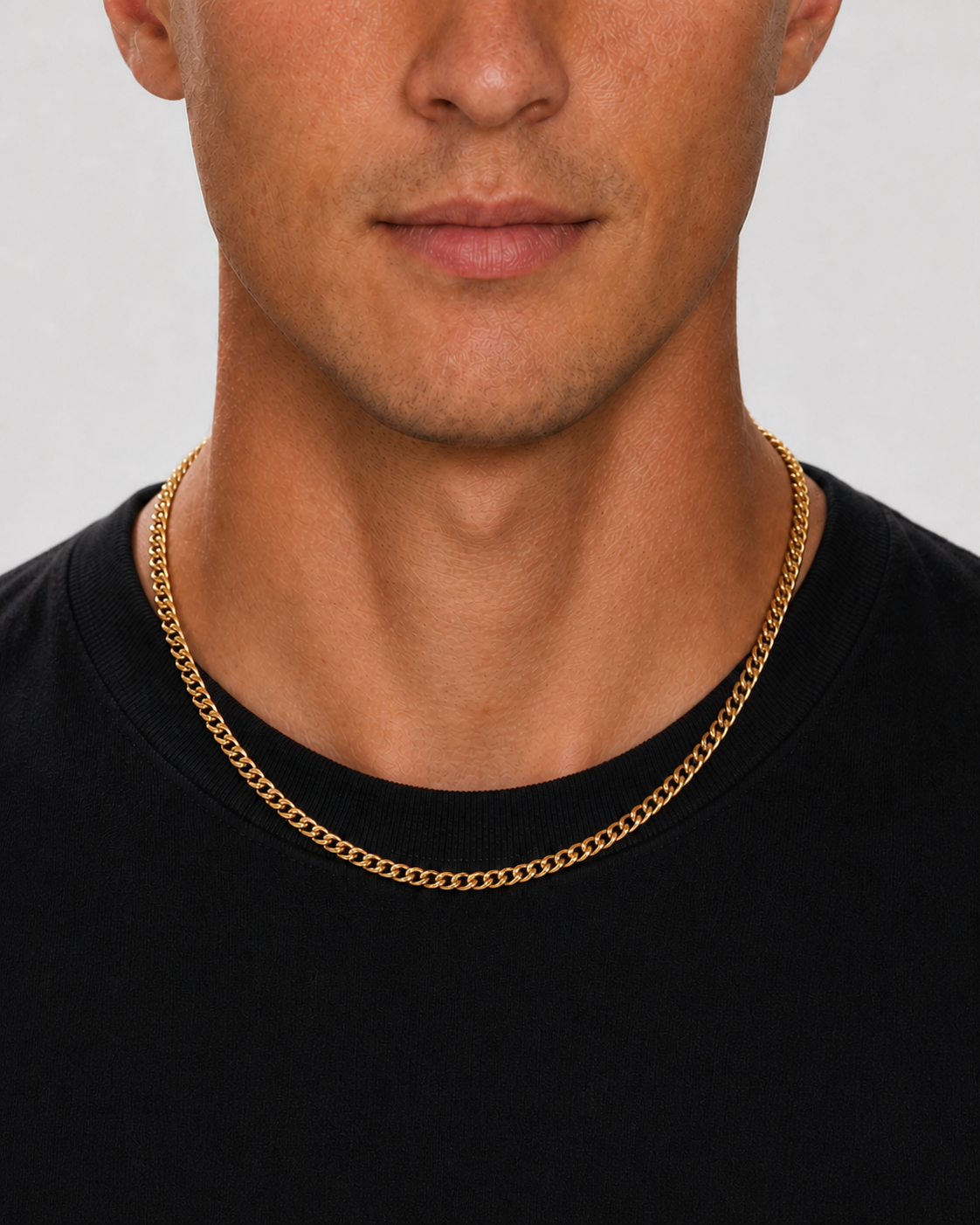 Gold Cuban Chain 4 mm worn on model