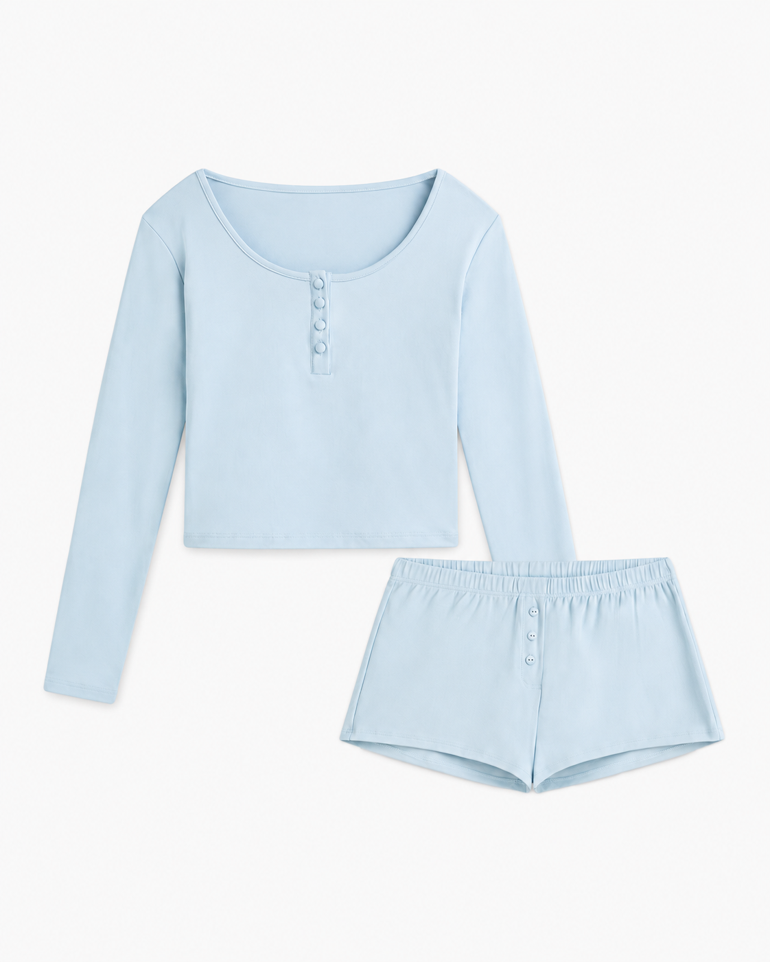 Henley Sleep Set in light blue, both pieces shown flat