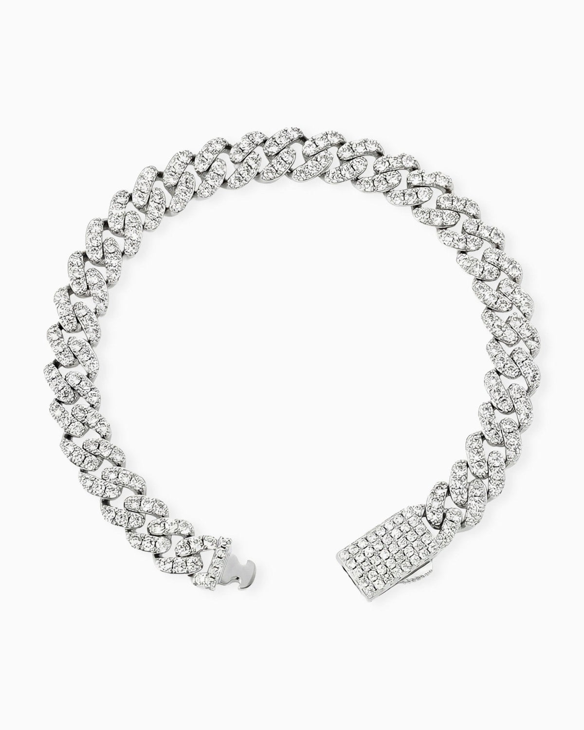 Iced Cubana Bracelet 8 mm in 925 sterling silver with hand-set stones, product view