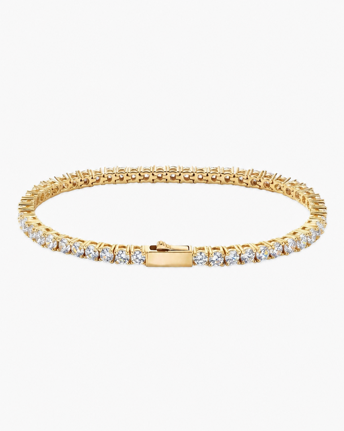 Gold Iced Tennis Bracelet 3 mm on a light product background