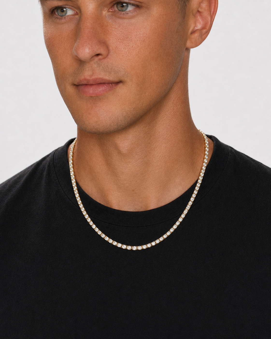 Gold Iced Tennis Chain 4 mm worn by Drew, preview view