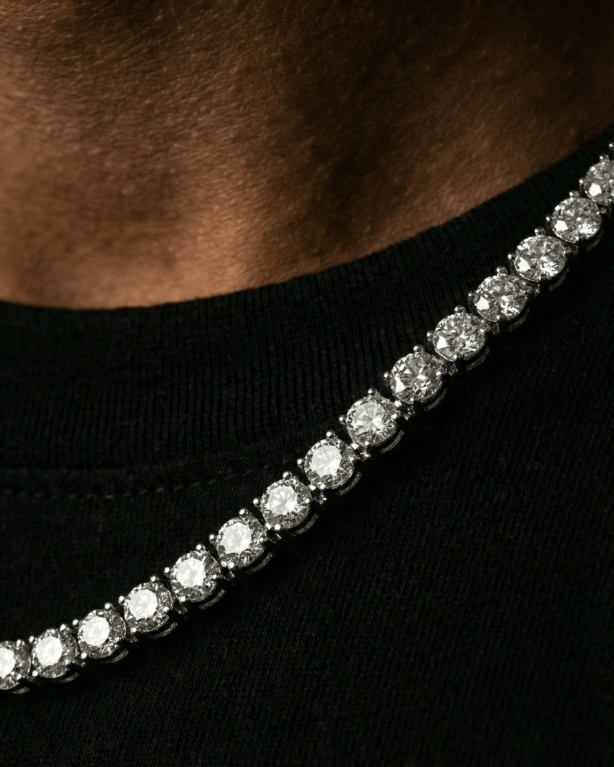 Close-up of the hand set stones on the Silver Iced Tennis Chain 4 mm