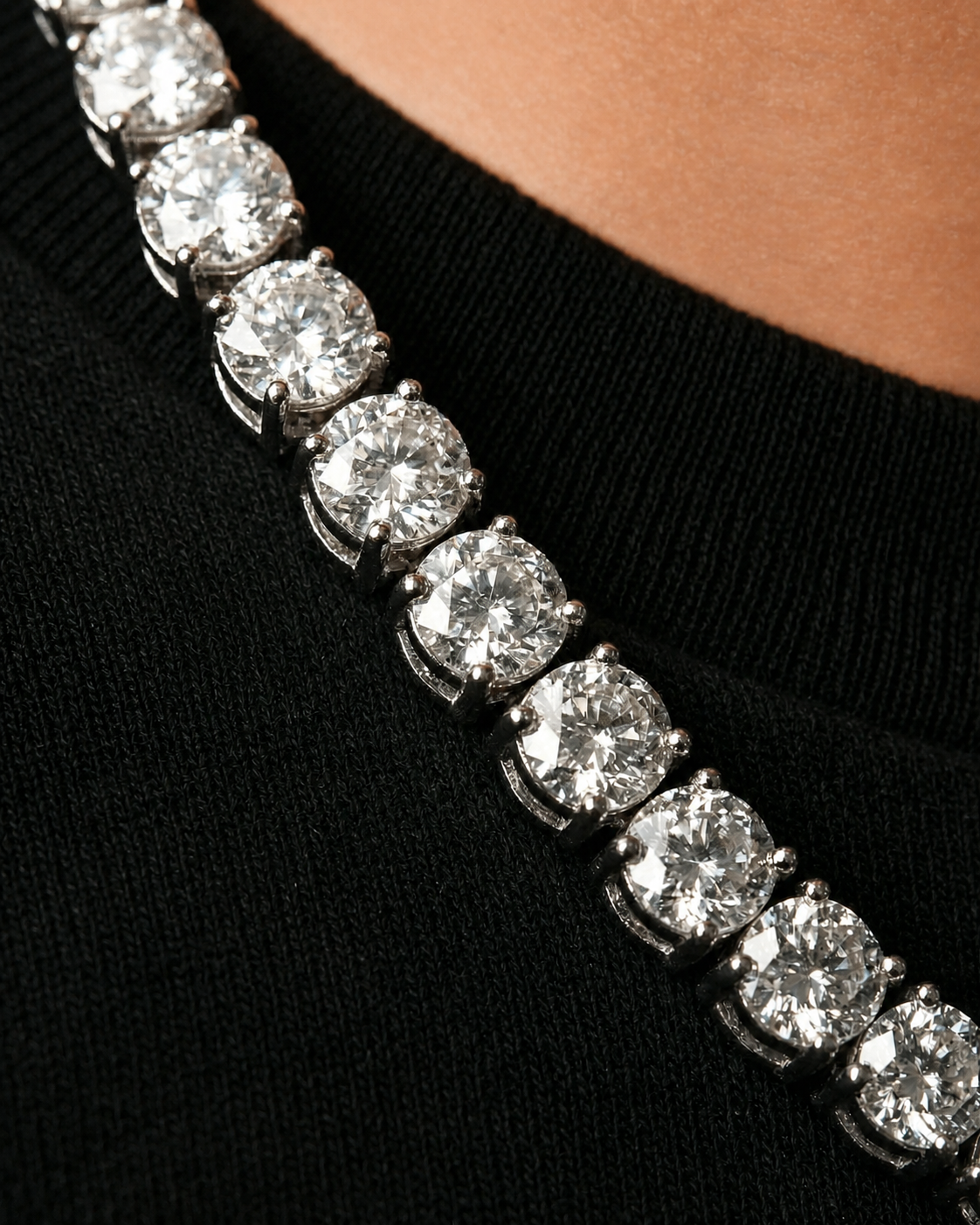 Close-up of the Silver Iced Tennis Chain 5 mm worn by Tyler