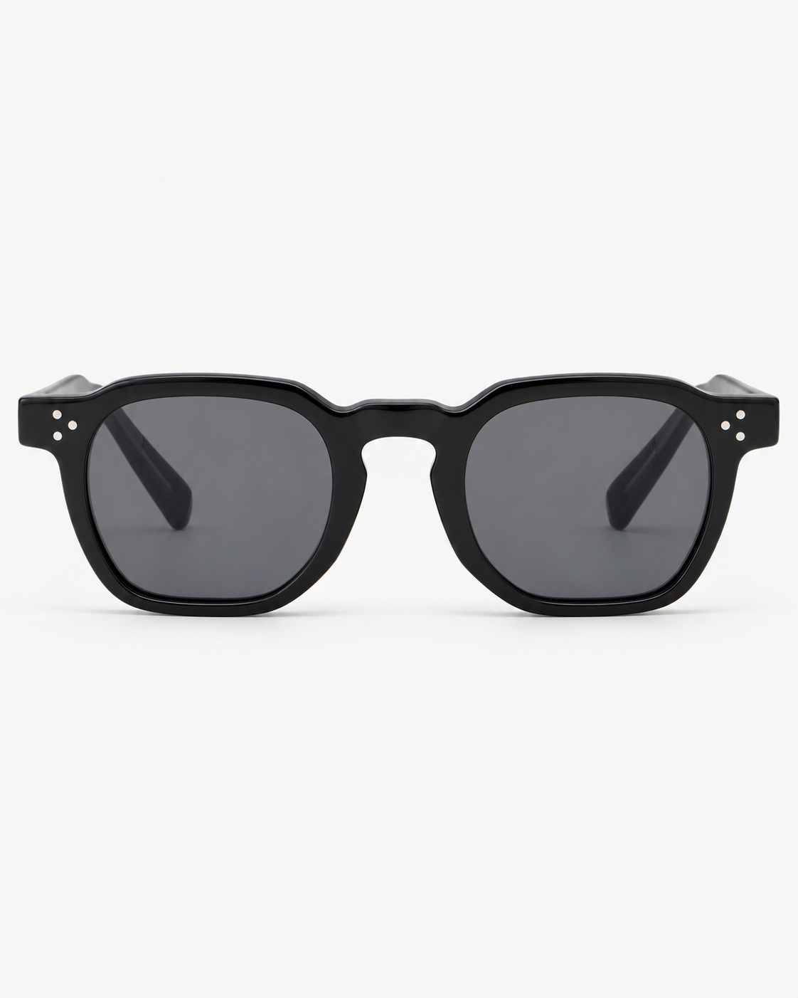 Square Sunglasses in gloss black with grey lenses, front view