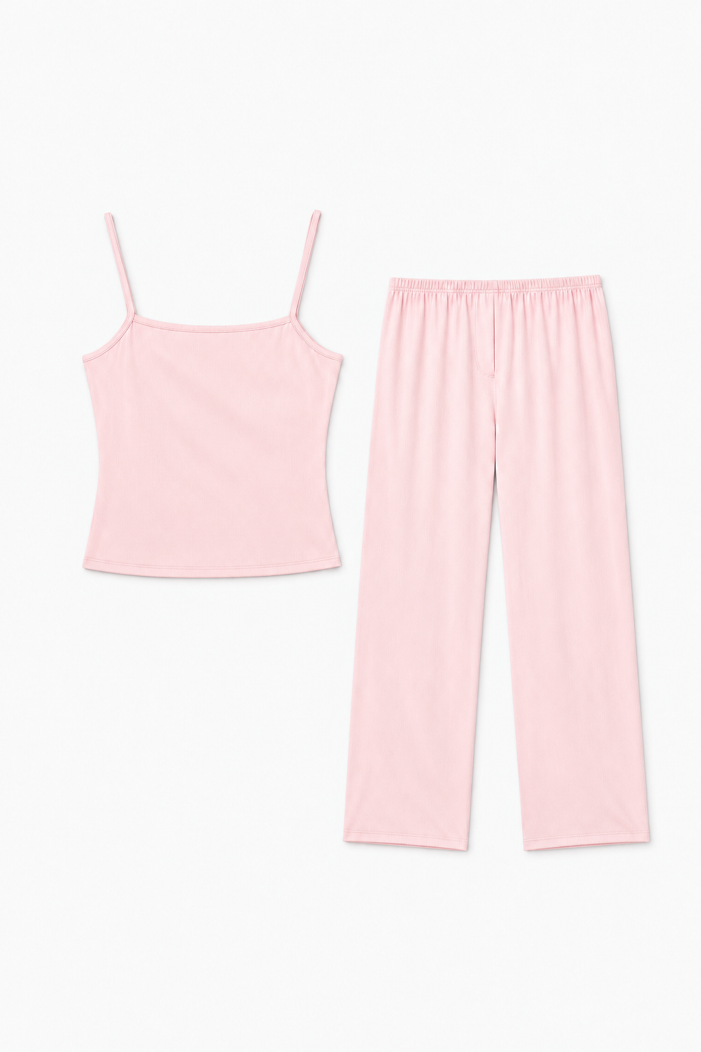 long cami pajama set pink studio flatlay
