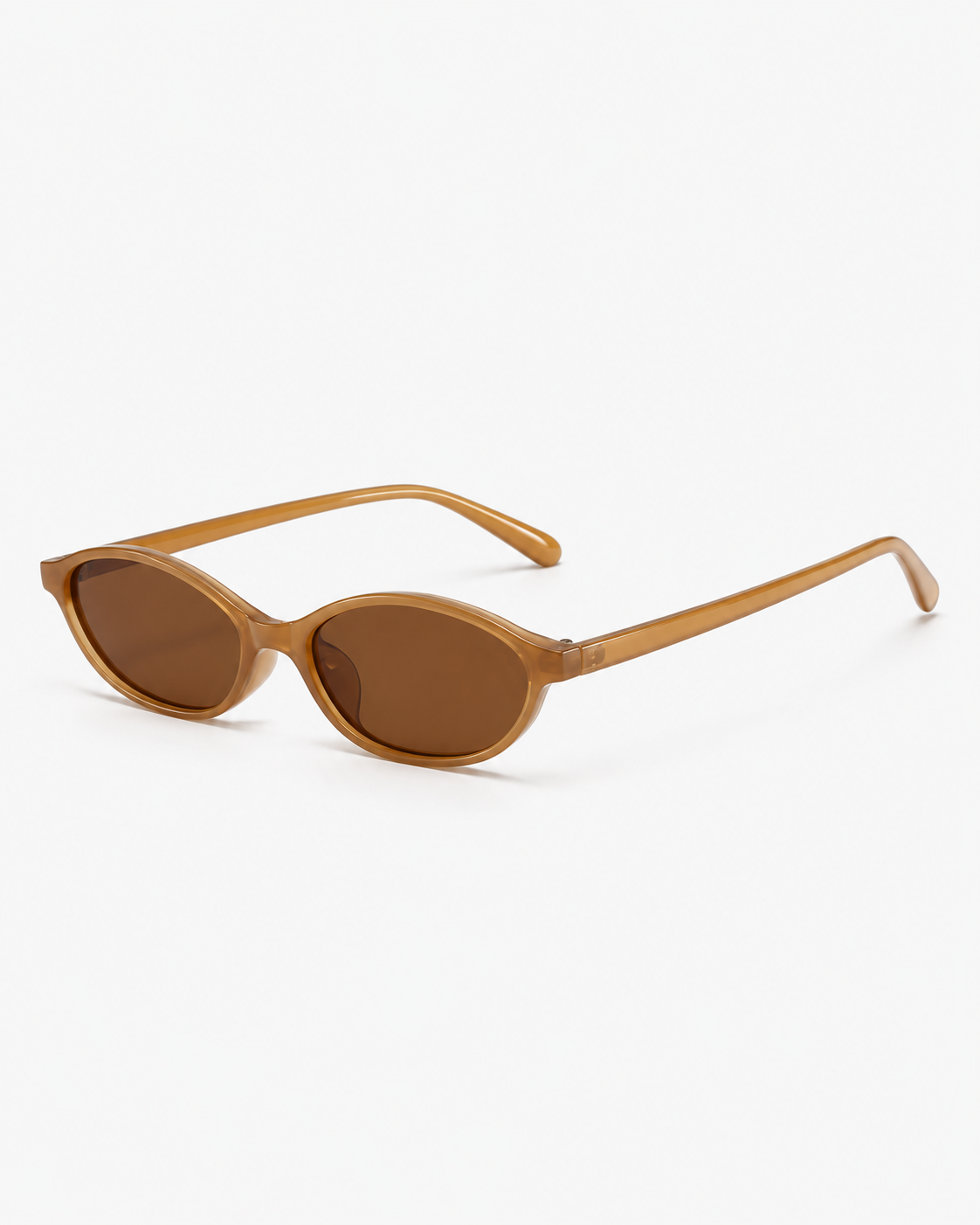 Oval Sunglasses in translucent amber with brown lenses, side view