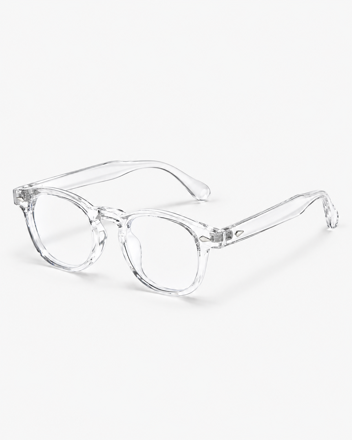 Round Blue Light Glasses with a clear frame, three-quarter view