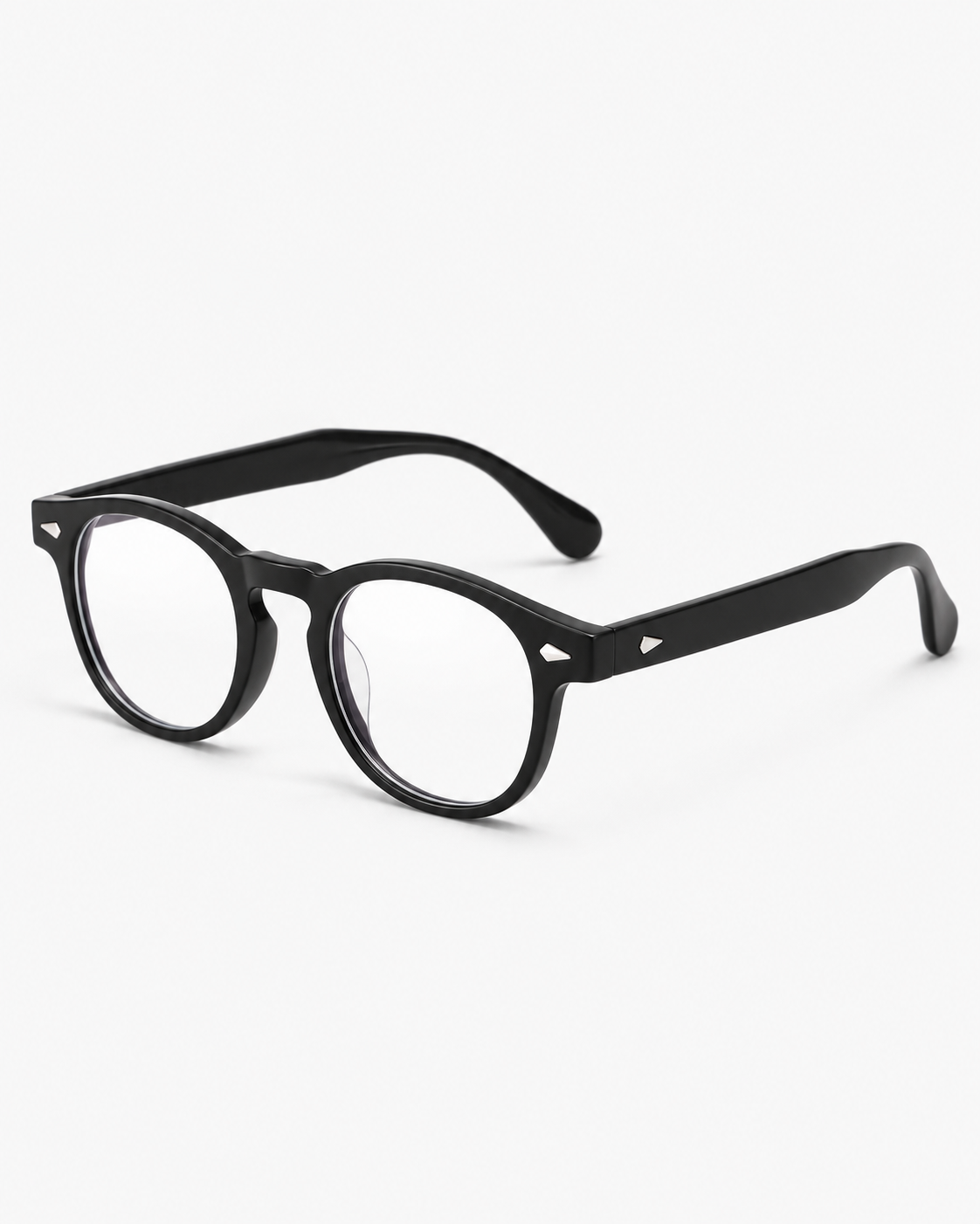 Round Blue Light Glasses with a matte black frame, three-quarter view