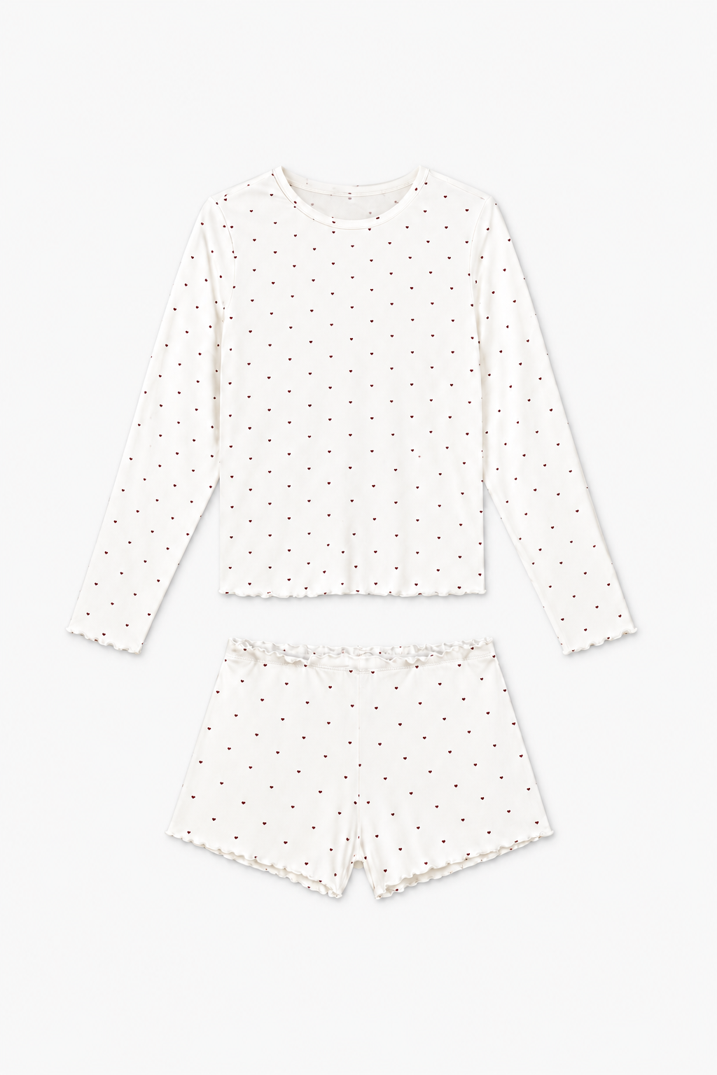 ruffle heart short pajama set white studio flatlay