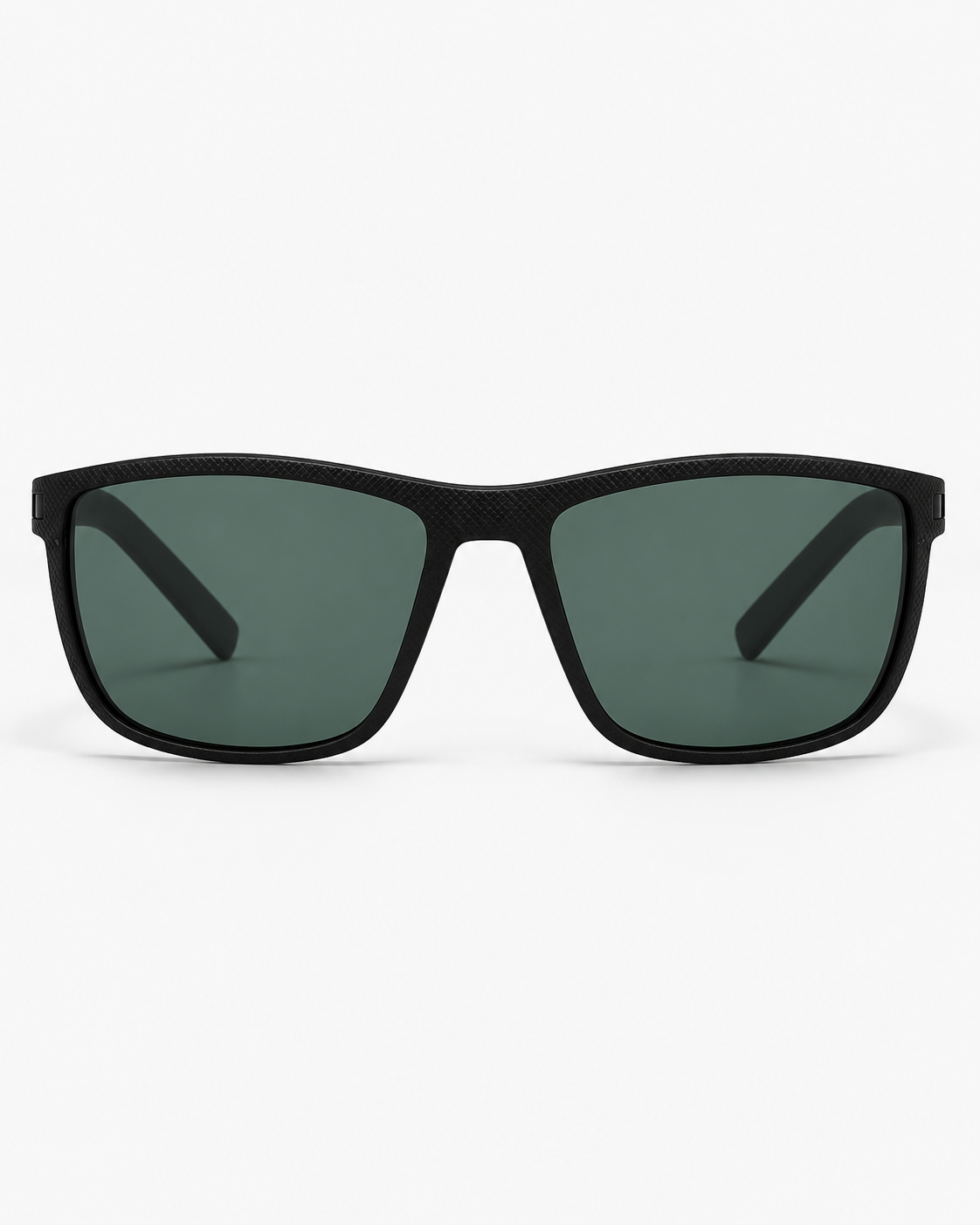 Polarized Sport Sunglasses with a matte black frame and green lenses, front view