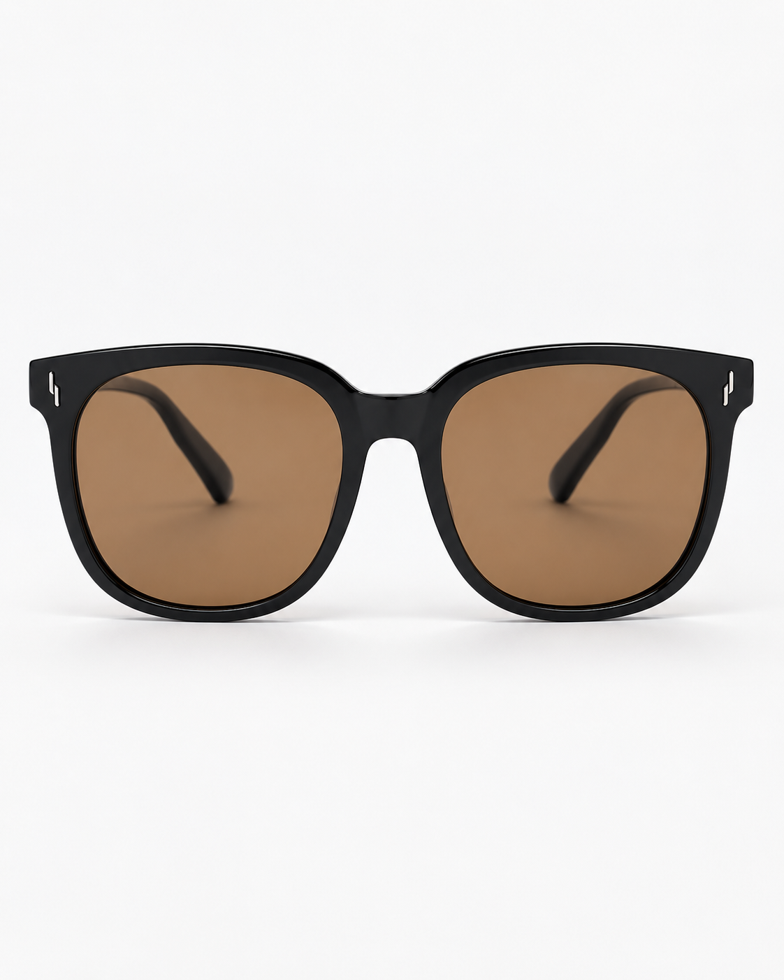 Oversized Square Sunglasses with a gloss black frame and brown lenses, front view