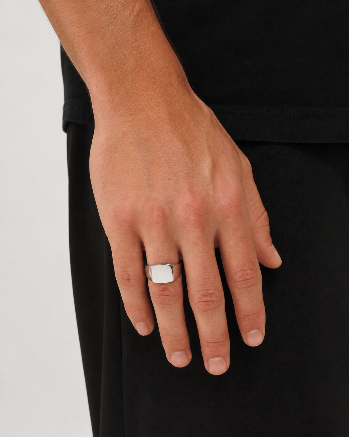 Silver Square Signet Ring worn on Tyler's hand