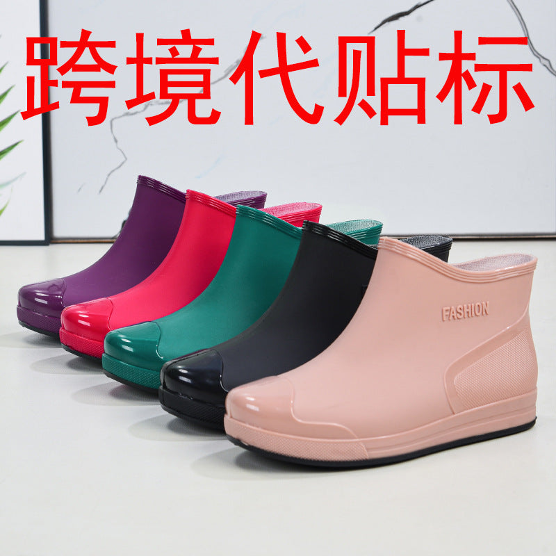 Cross-border hot-selling rain shoes women's short tube outer wear water shoes warm non-slip rain boots waterproof rubber