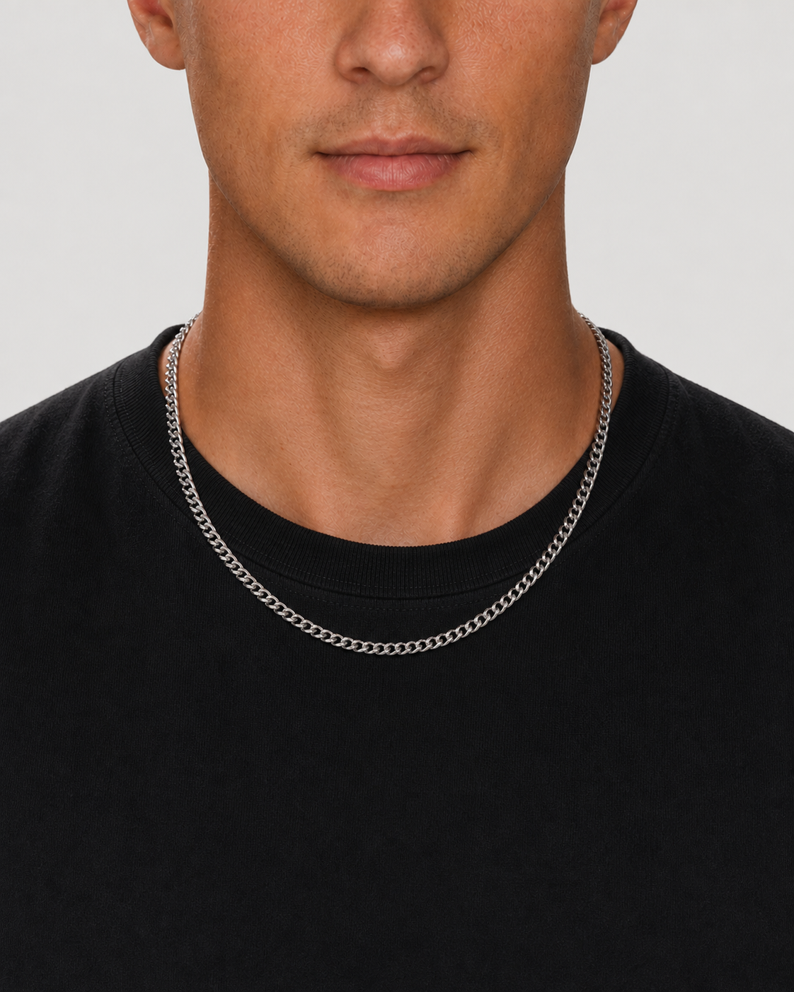 Silver Cuban Chain 4 mm worn on model