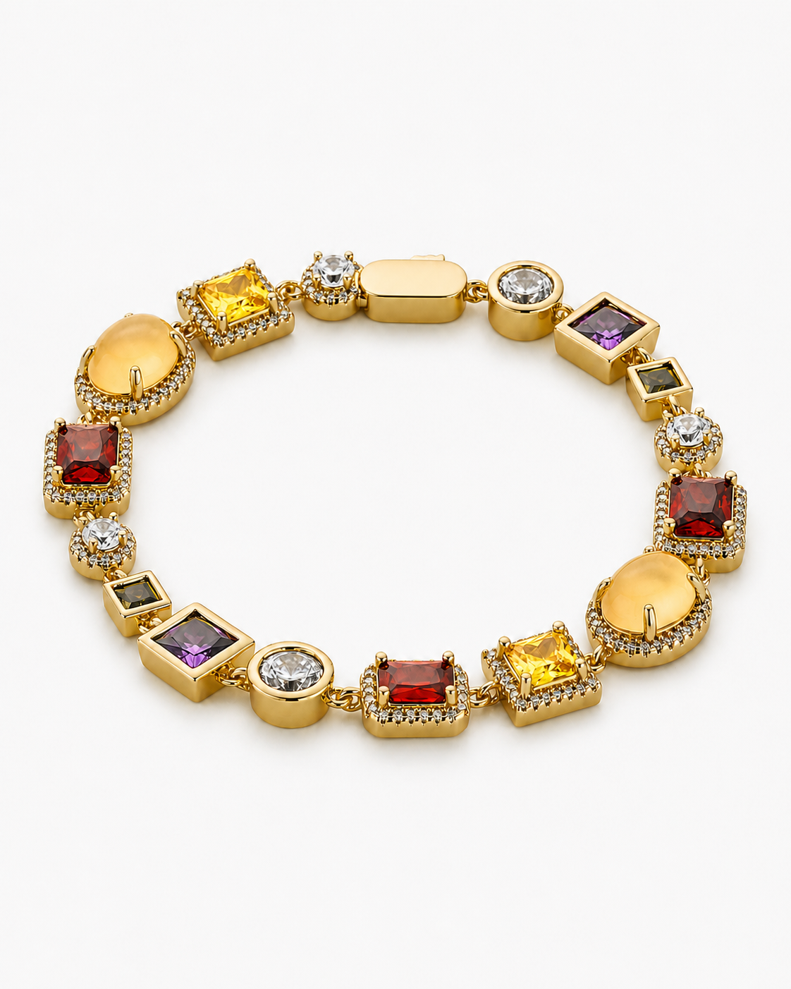 Gold Gemstone Bracelet on a near-white background