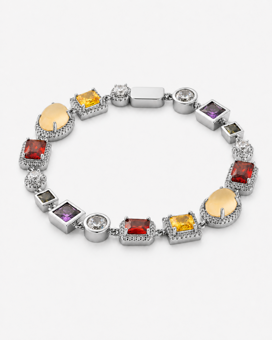Silver Gemstone Bracelet on a near-white background
