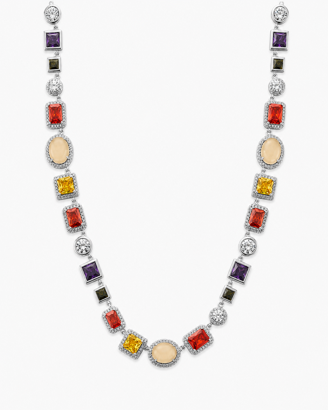 Silver Gemstone Necklace on a near-white background