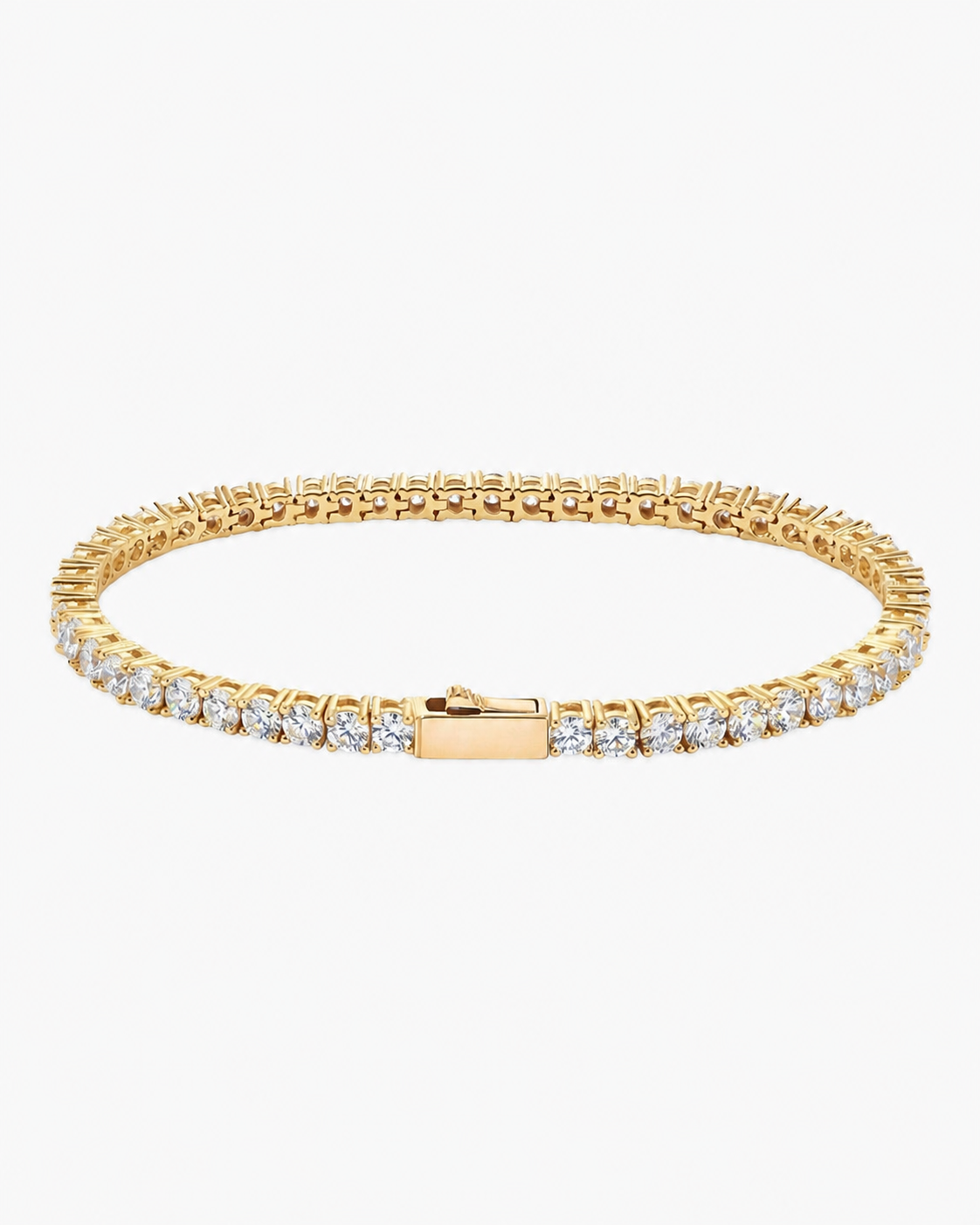 Gold Iced Tennis Bracelet 4 mm on a light product background