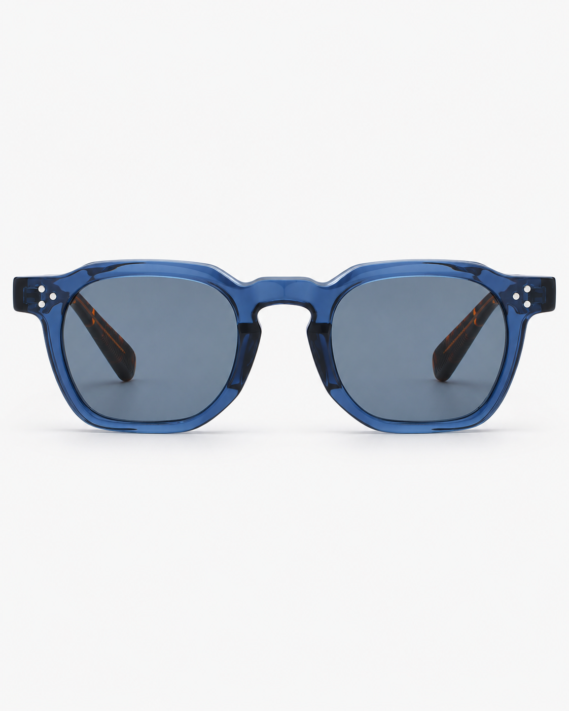 Square Sunglasses in translucent blue with blue grey lenses, front view
