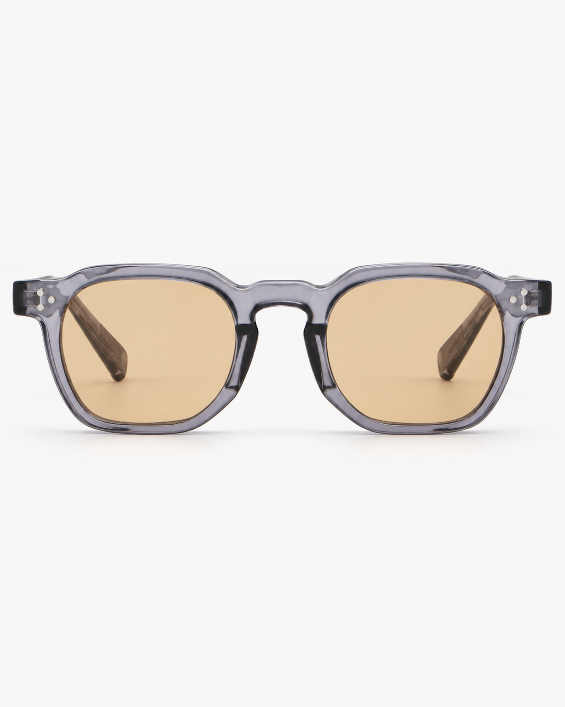 Square Sunglasses in translucent grey with light brown lenses, front view