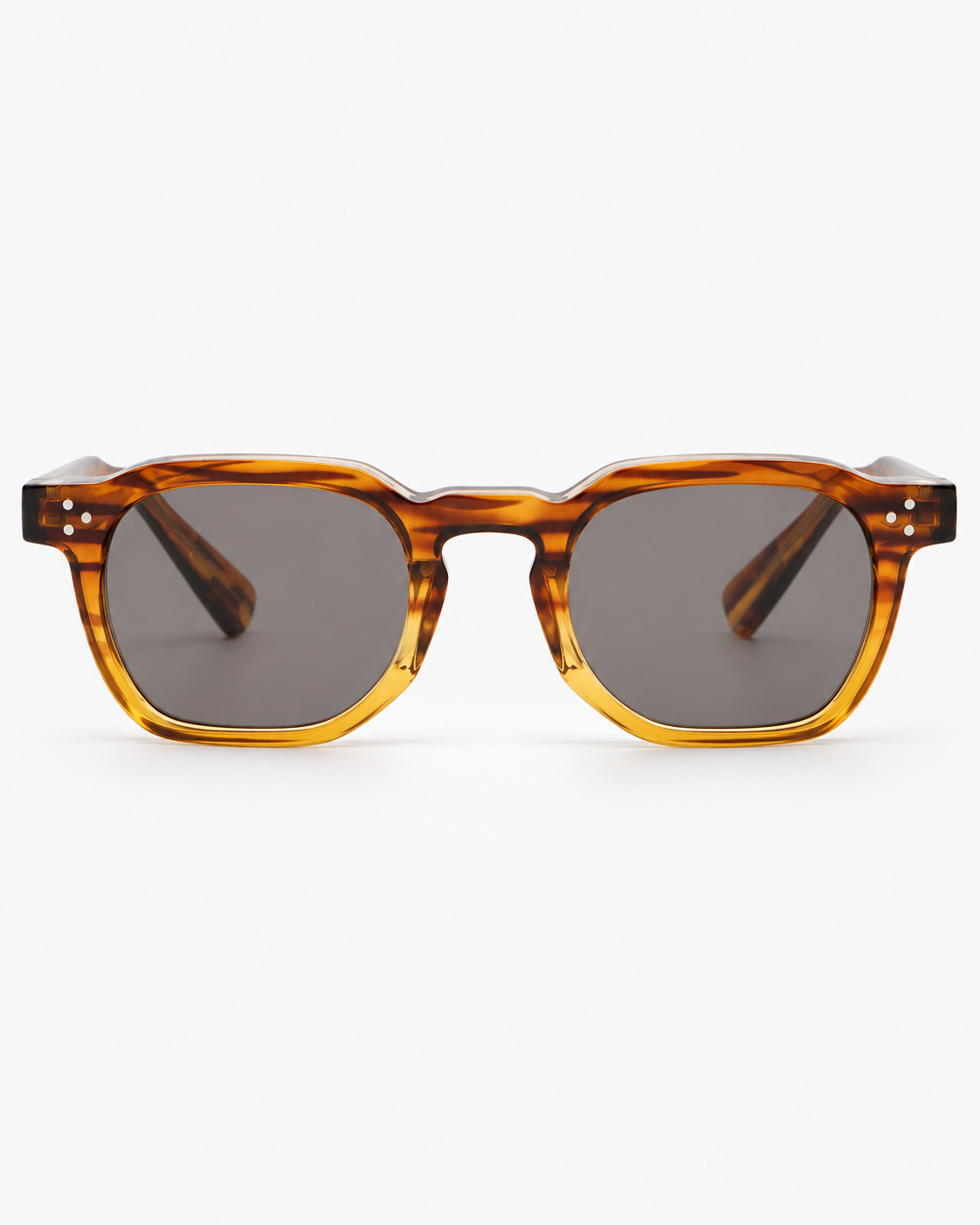 Square Sunglasses in striped tortoiseshell with smoky grey lenses, front view