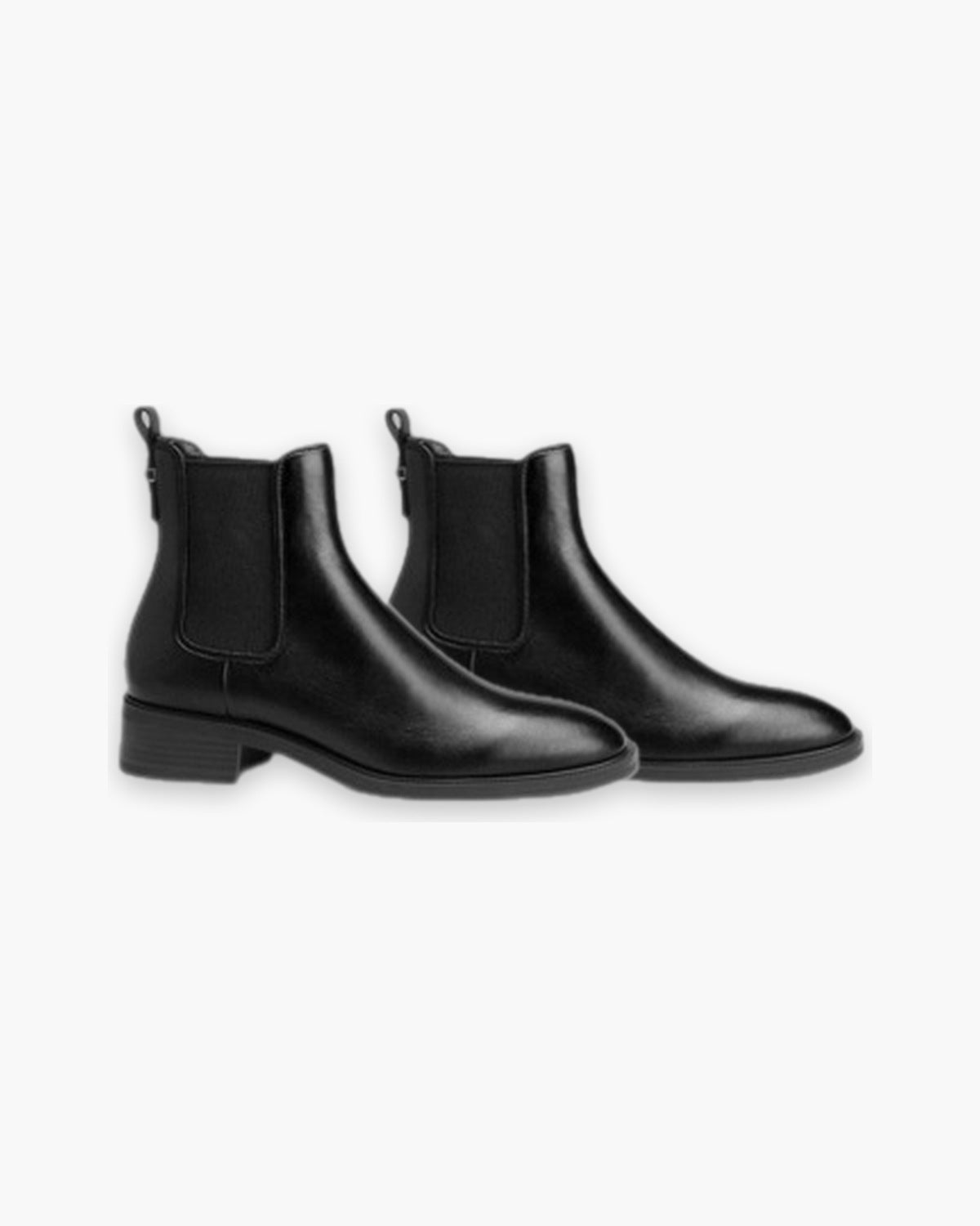 Pair of black leather Chelsea boots on a plain background