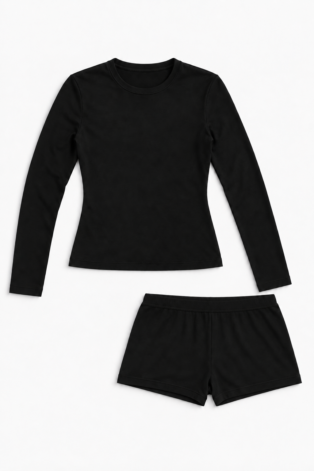 long sleeve short pajama set black studio flatlay
