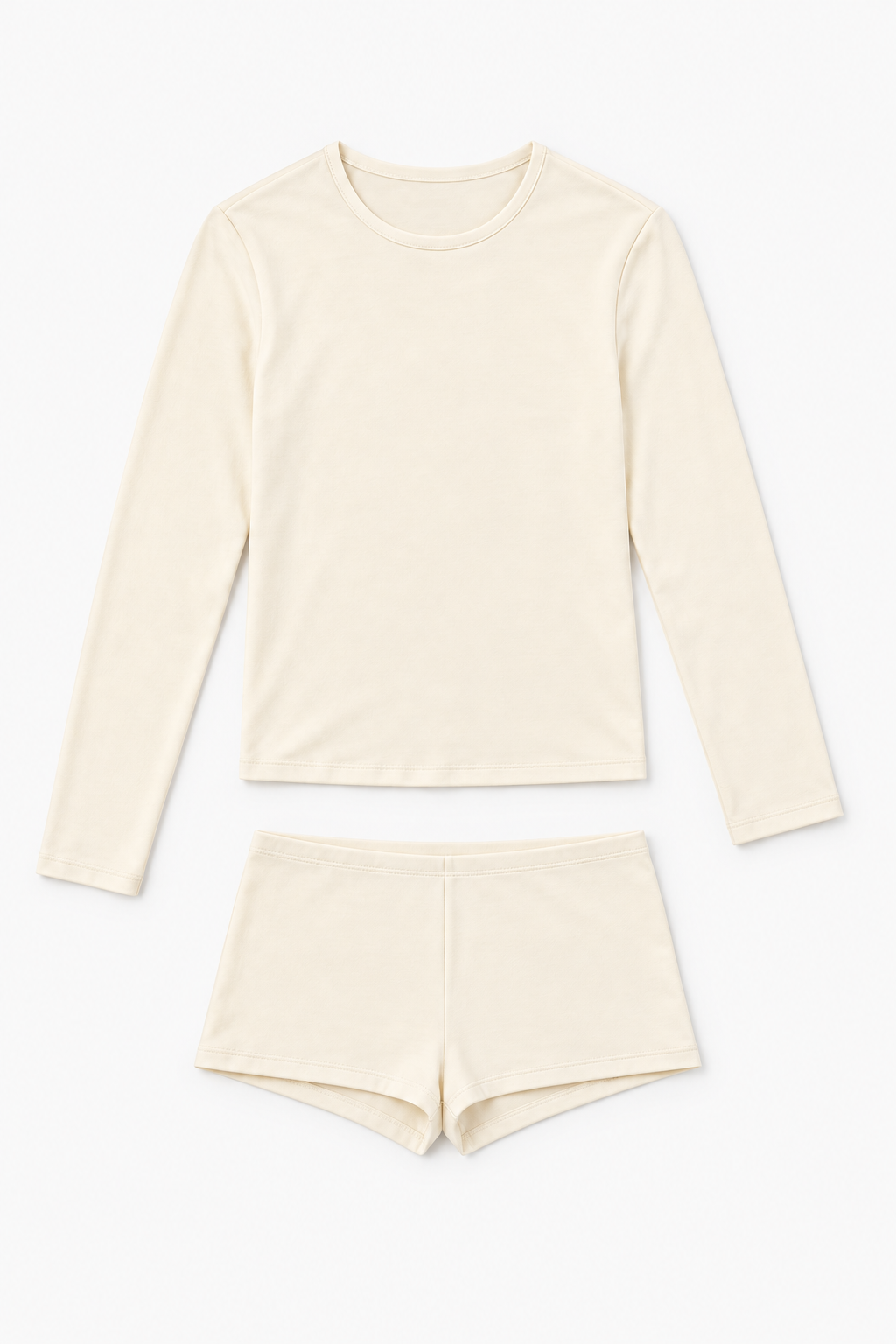 long sleeve short pajama set off white studio flatlay