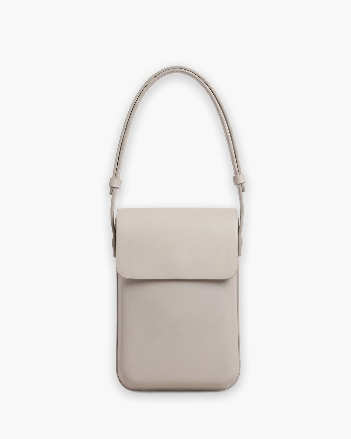 Off-white mini crossbody bag with a short front flap, on a plain background