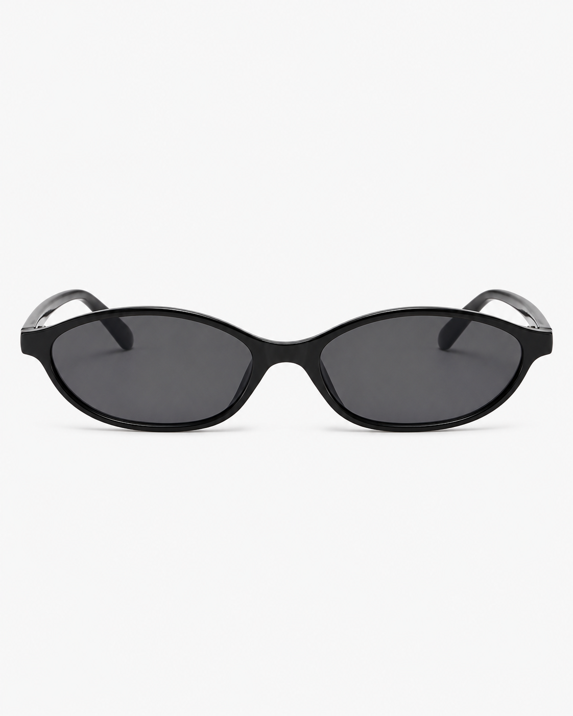 Oval Sunglasses in gloss black with grey lenses, front view