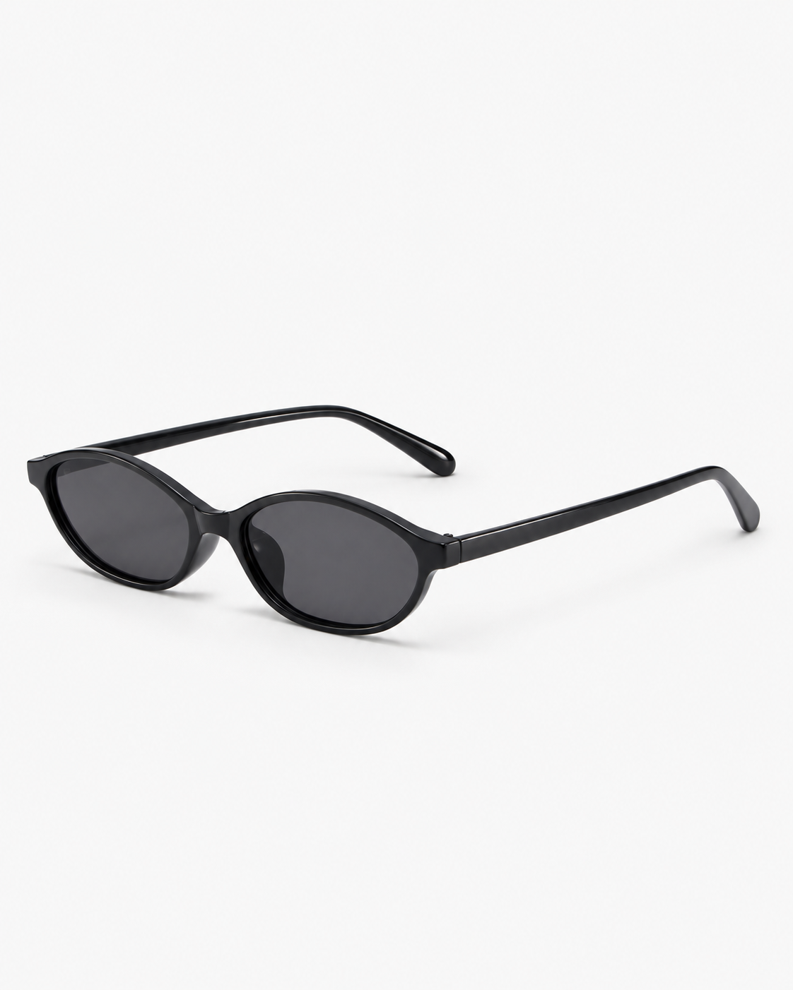 Oval Sunglasses in gloss black with grey lenses, side view