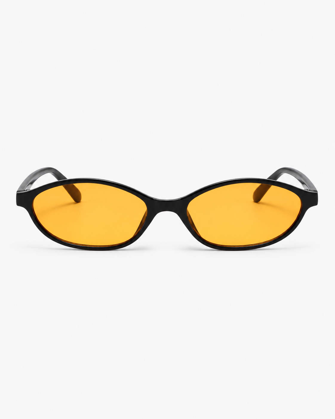Oval Sunglasses in gloss black with tangerine orange lenses, front view