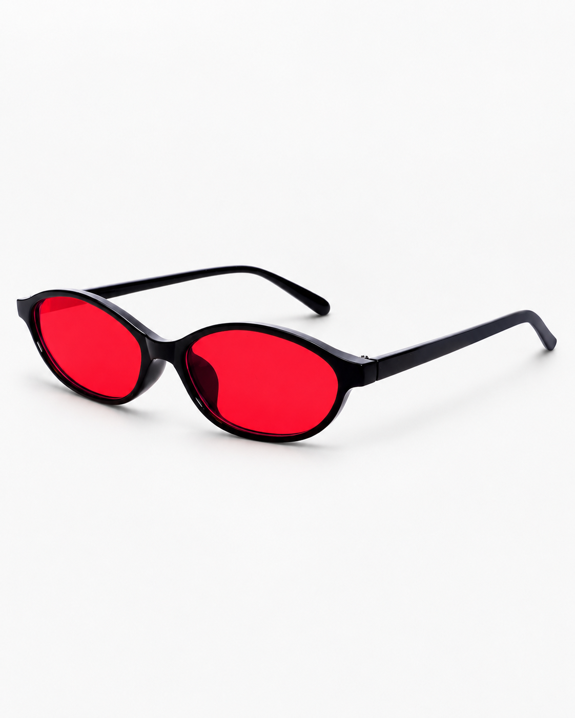 Oval Sunglasses in gloss black with cherry red lenses, side view