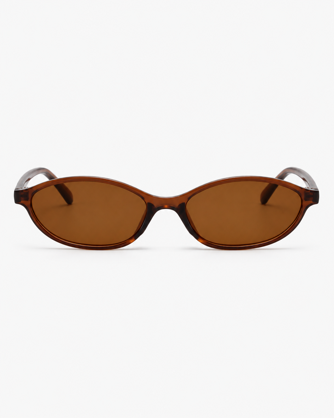 Oval Sunglasses in translucent brown with brown lenses, front view
