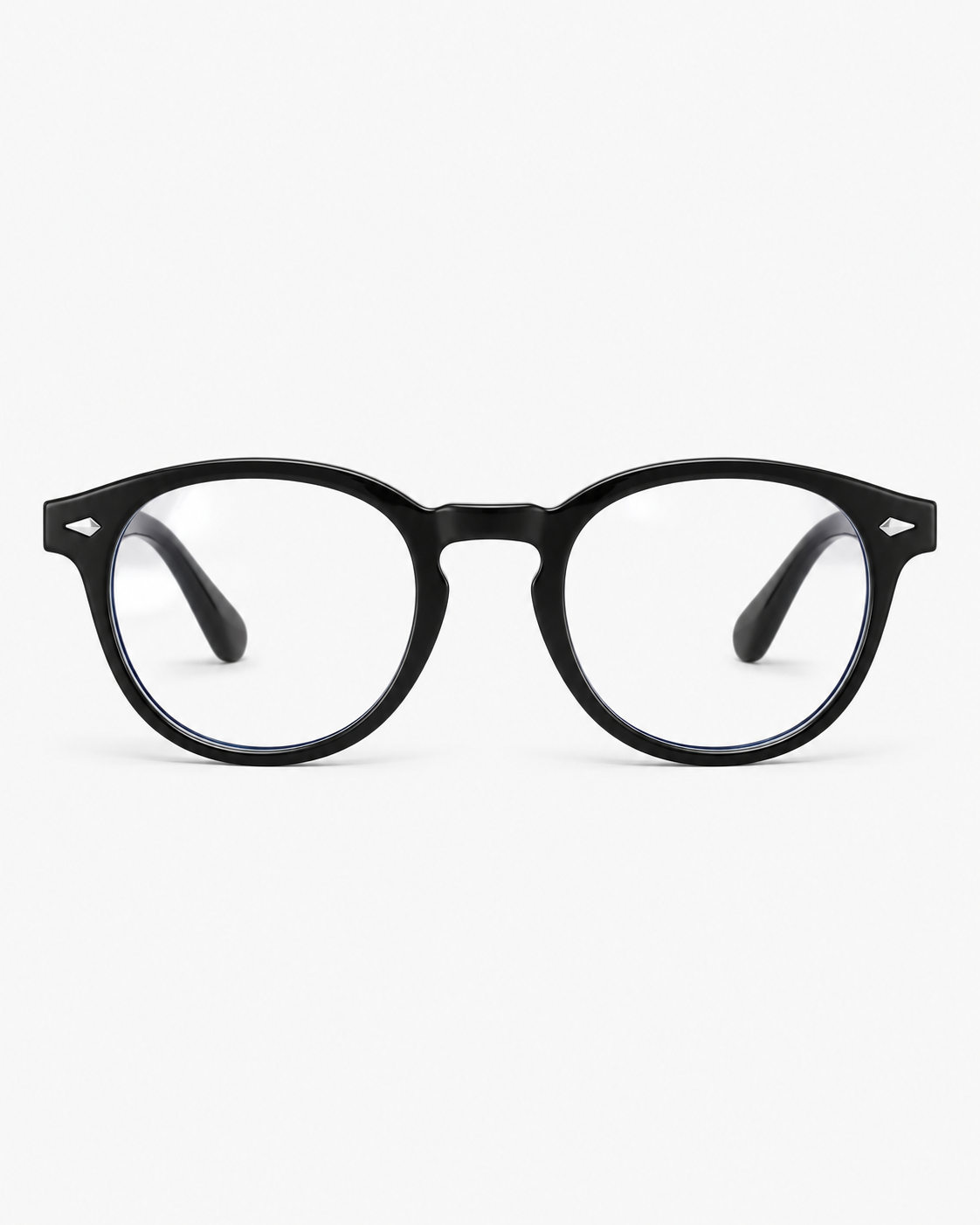 Round Blue Light Glasses with a gloss black frame, front view