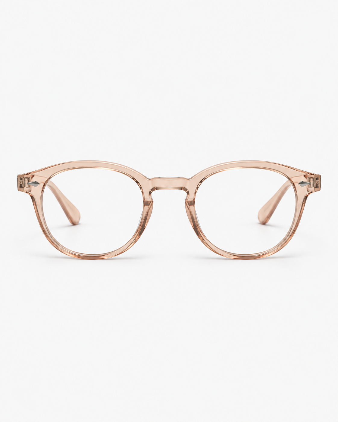Round Blue Light Glasses with a translucent champagne frame, front view