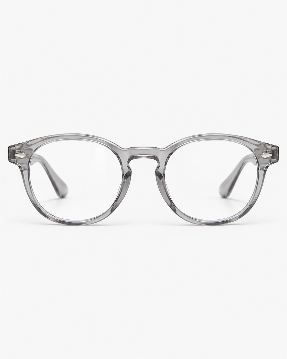 Round Blue Light Glasses with a translucent grey frame, front view
