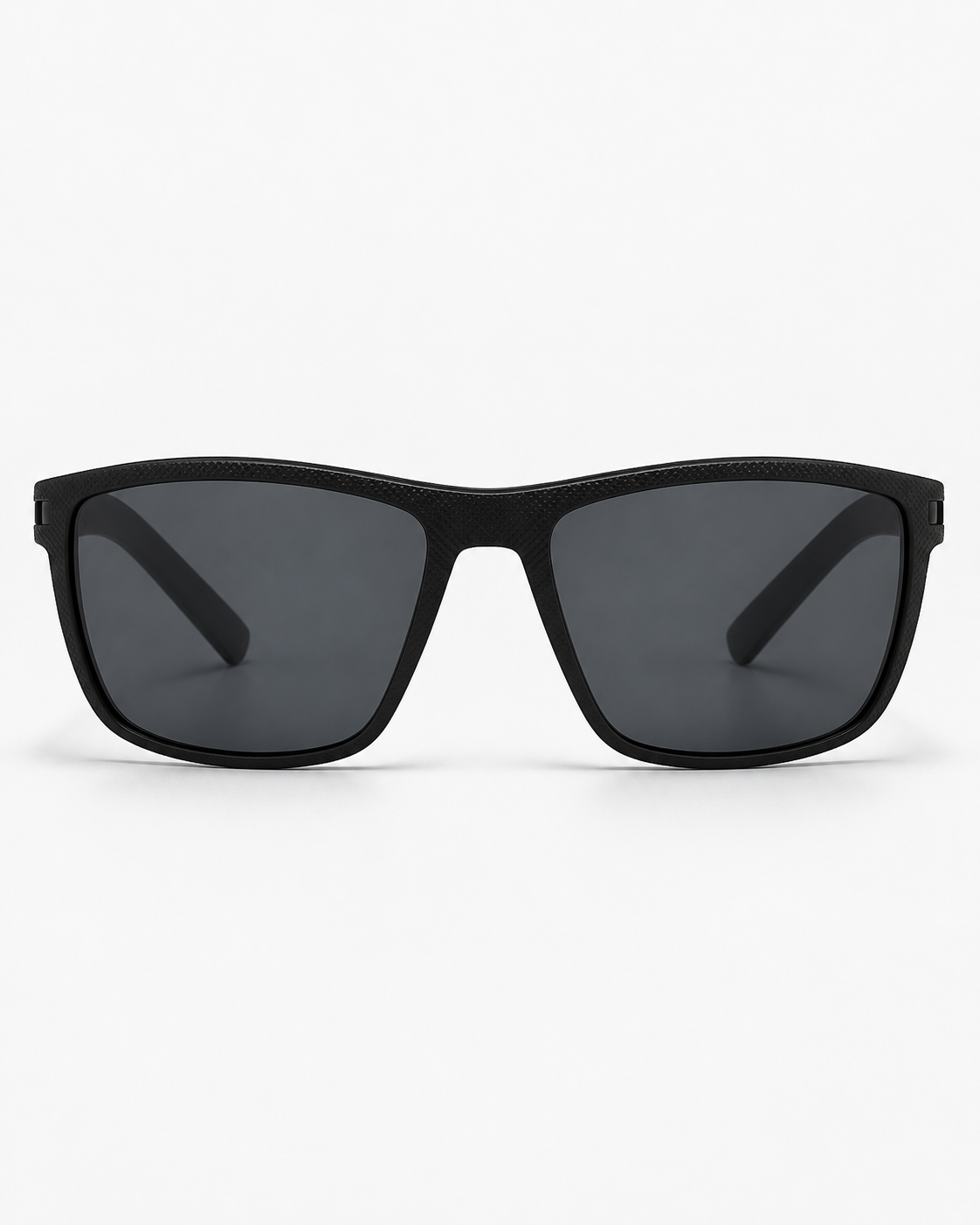 Polarized Sport Sunglasses with a matte black frame and dark grey lenses, front view