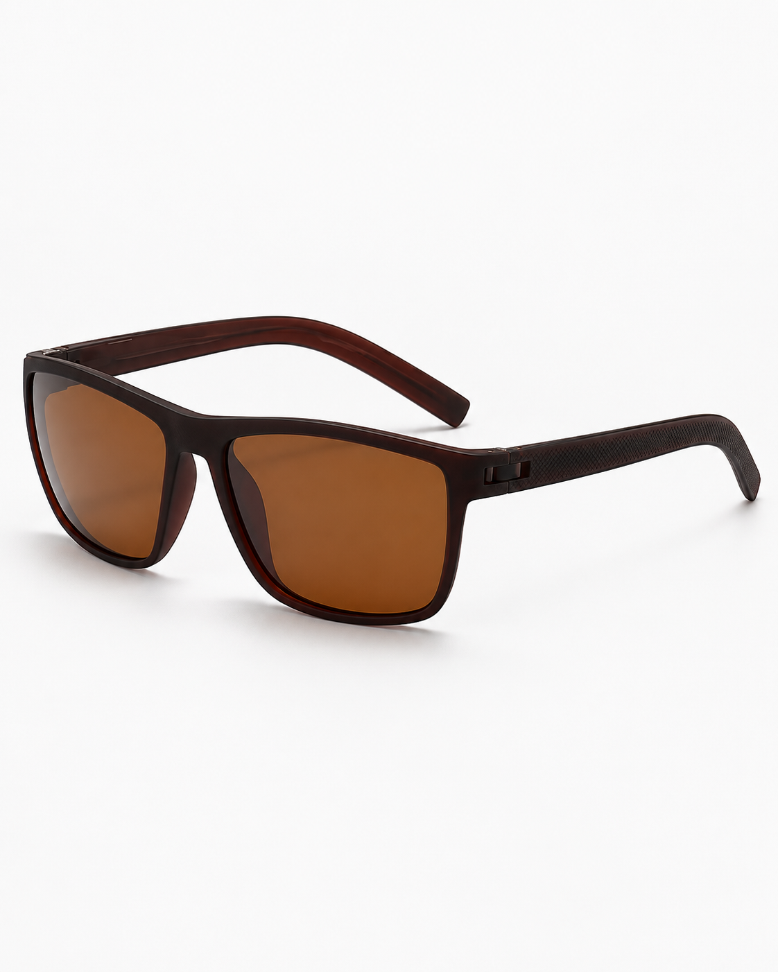 Polarized Sunglasses with a brown frame and brown lenses, three-quarter view