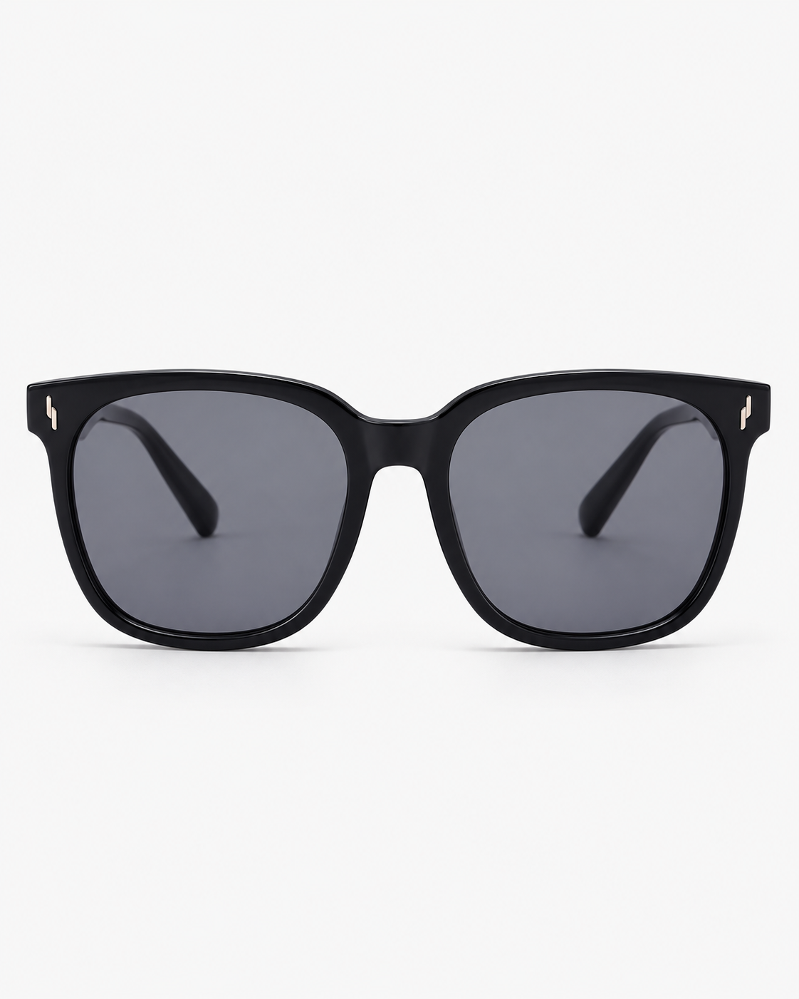 Oversized Square Sunglasses with a gloss black frame and grey lenses, front view