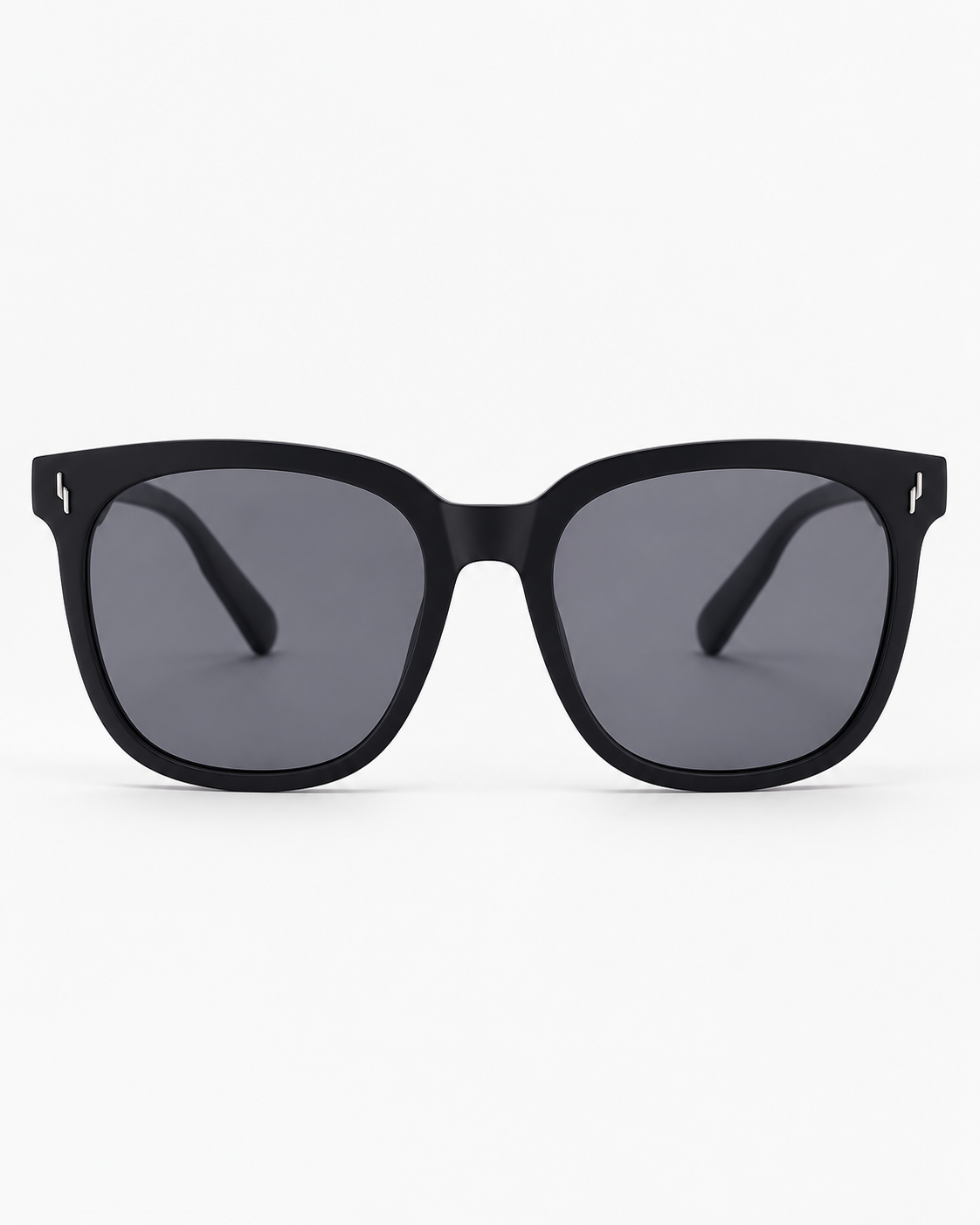 Oversized Square Sunglasses with a matte black frame and grey lenses, front view