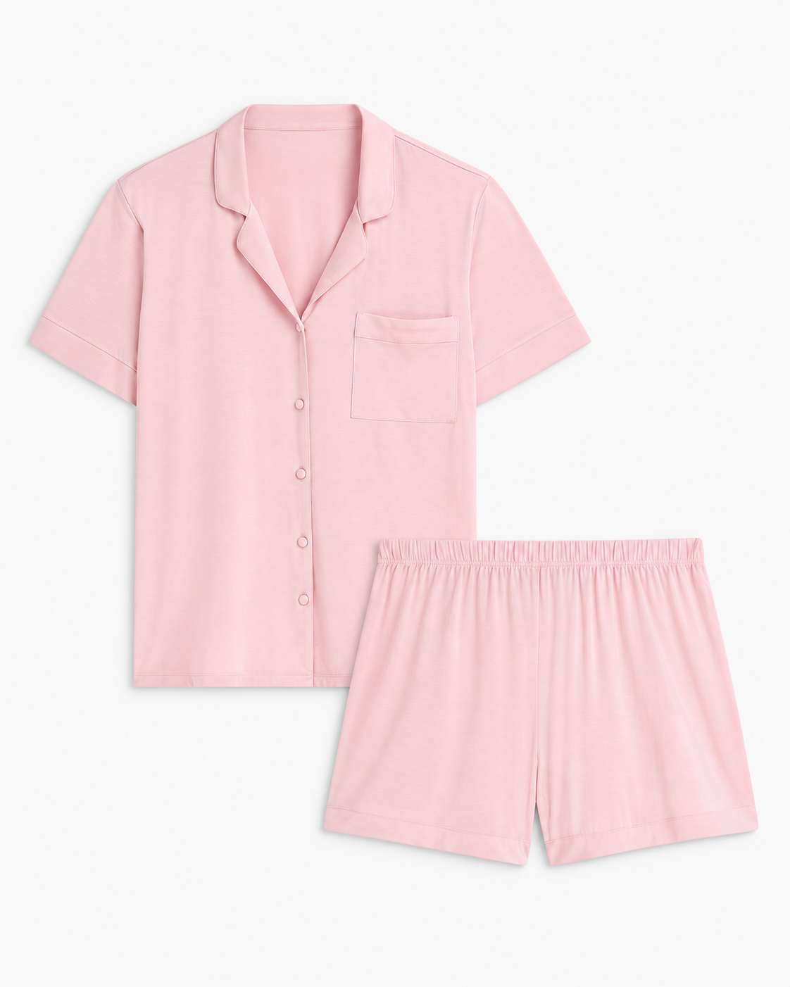 Short Pajama Set in pink, both pieces shown flat