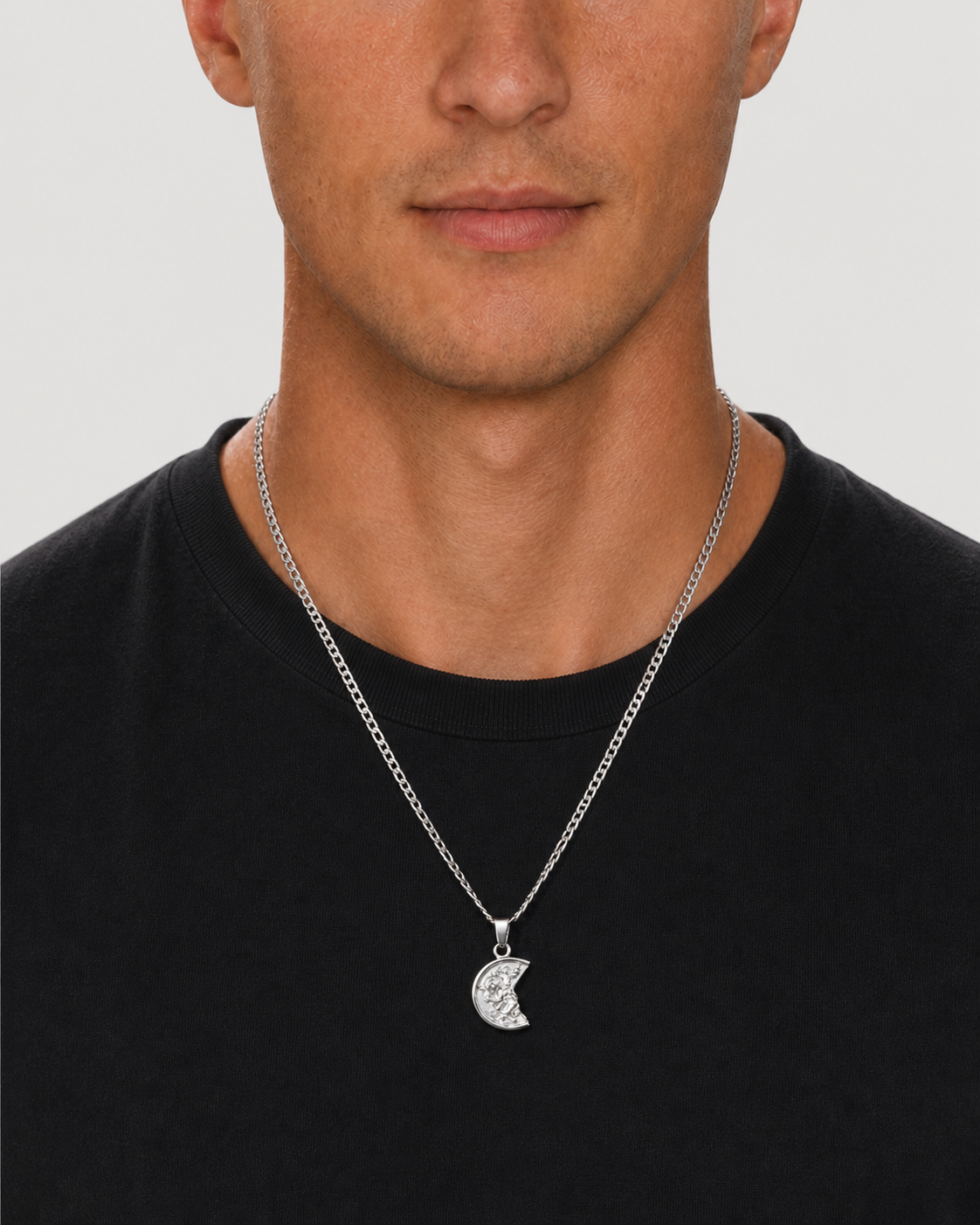 Silver St. Christopher Pendant worn on model